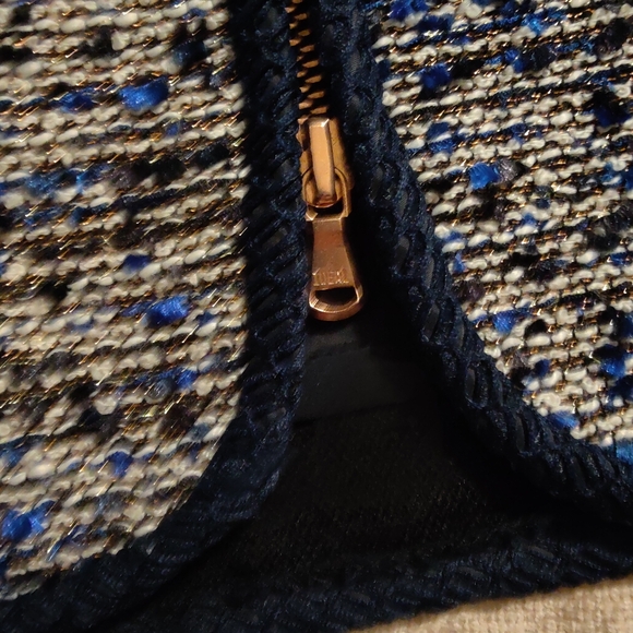 J.Crew Metallic Tweed Blue Rose Gold Zip Mini Skirt, Sz 00 - Picture 4 of 12